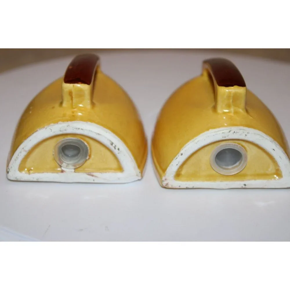 Vintage Iron Shaped Yellow Salt and Pepper Shaker Set My House Inscription